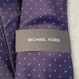 NWT Michael Kors Tie poly & silk blend Purple with White dots